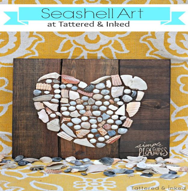 DIY Beach House Decor - Seashell Art - Cool DIY Decor Ideas While On A Budget - Cool Ideas for Decorating Your Beach Home With Shells, Sand and Summer Wall Art - Crafts and Do It Yourself Projects With A Breezy, Blue, Summery Feel - White Decor and Shiplap, Birchwood Boats, Beachy Sea Glass Art Projects for Living Room, Bedroom and Kitchen 