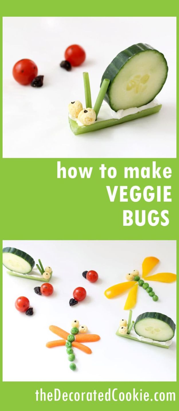 Best Recipes To Teach Your Kids To Cook - Simple Veggie Bugs - Easy Ideas To Show Children How to Prepare Food - Kid Friendly Recipes That Boys and Girls Can Make Themselves - No Bake, 5 Minute Foods, Healthy Snacks, Salads, Dips, Roll Ups, Vegetables and Simple Desserts - Recipes To Learn How To Make Fun Food http://diyjoy.com/best-recipes-teach-kids-to-cook