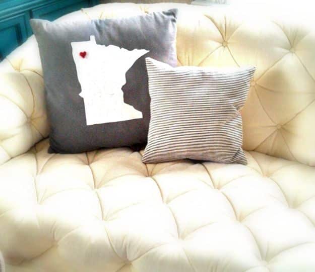 Cool State Crafts - State Pillow DIY - Easy Craft Projects To Show Your Love For Your Home State - Best DIY Ideas Using Maps, String Art Shaped Like States, Quotes, Sayings and Wall Art Ideas, Painted Canvases, Cute Pillows, Fun Gifts and DIY Decor Made Simple - Creative Decorating Ideas for Living Room, Kitchen, Bedroom, Bath and Porch http://diyjoy.com/cool-state-crafts