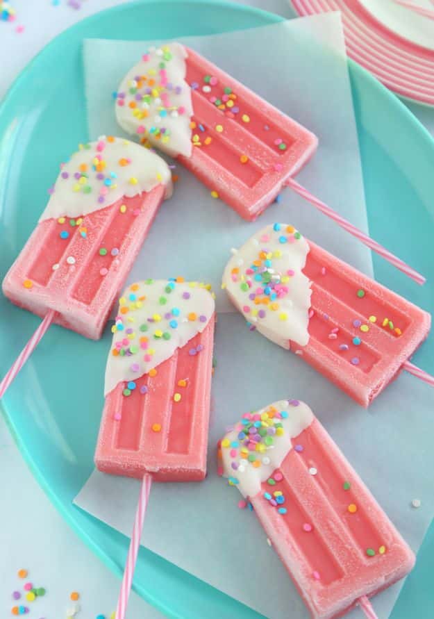 Best Summer Snacks and Snack Recipes - Strawberry Milk Ice Pops - Quick And Easy Snack Ideas for After Workout, School, Work - Mid Day Treats, Best Small Desserts, Simple and Fast Things To Make In Minutes - Healthy Snacking Foods Made With Vegetables, Cheese, Yogurt, Fruit and Gluten Free Options - Kids Love Making These Sweets, Popsicles, Drinks, Smoothies and Fun Foods - Refreshing and Cool Options for Eating Otuside on a Hot Day   #summer #snacks #snackrecipes #appetizers