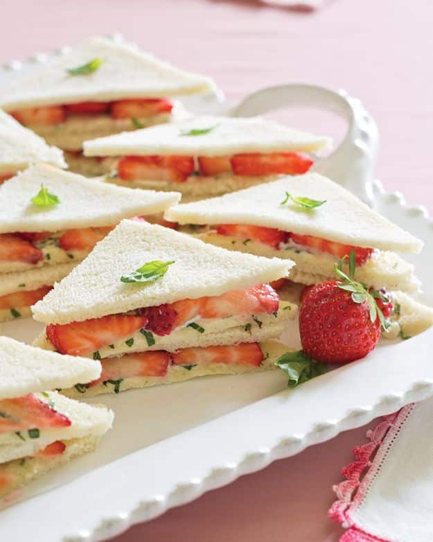 Best Summer Snacks and Snack Recipes - Strawberry Tea Sandwiches - Quick And Easy Snack Ideas for After Workout, School, Work - Mid Day Treats, Best Small Desserts, Simple and Fast Things To Make In Minutes - Healthy Snacking Foods Made With Vegetables, Cheese, Yogurt, Fruit and Gluten Free Options - Kids Love Making These Sweets, Popsicles, Drinks, Smoothies and Fun Foods - Refreshing and Cool Options for Eating Otuside on a Hot Day   #summer #snacks #snackrecipes #appetizers