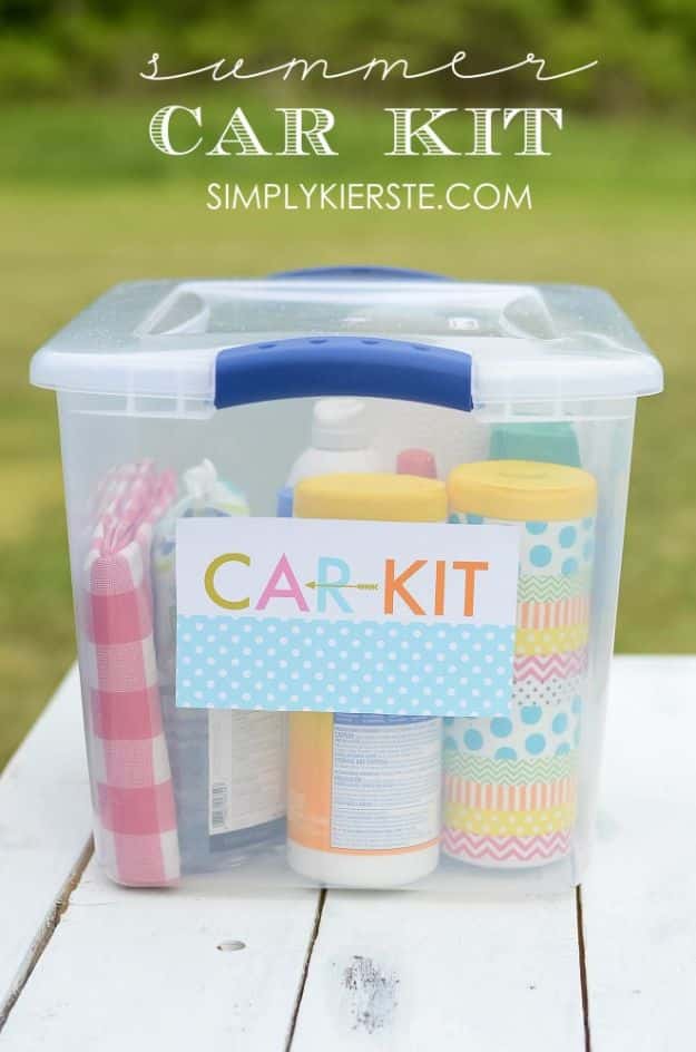 Car Organization Ideas - Summer Car Kit - DIY Tips and Tricks for Organizing Cars - Dollar Store Storage Projects for Mom, Kids and Teens - Keep Your Car, Truck or SUV Clean On A Road Trip With These solutions for interiors and Trunk, Front Seat - Do It Yourself Caddy and Easy, Cool Lifehacks #car #diycar #organizingideas
