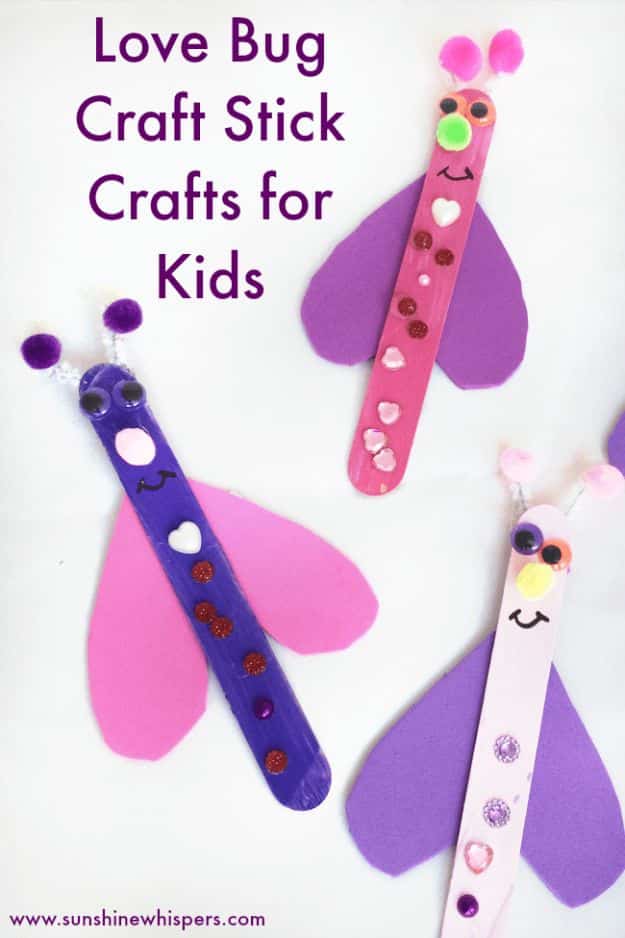 Crafts for Girls - Super Fun Craft Stick Love Bugs - Cute Crafts for Young Girls, Toddlers and School Children - Fun Paints to Make, Arts and Craft Ideas, Wall Art Projects, Colorful Alphabet and Glue Crafts, String Art, Painting Lessons, Cheap Project Tutorials and Inexpensive Things for Kids to Make at Home - Cute Room Decor and DIY Gifts #girlsgifts #girlscrafts #craftideas #girls