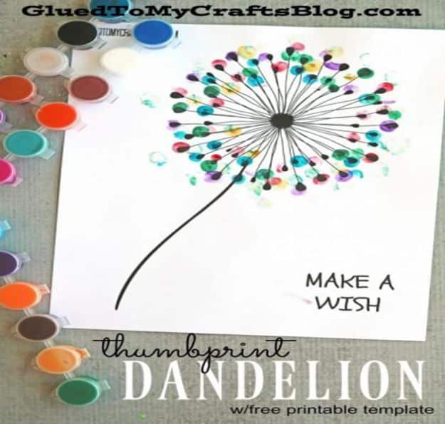 Crafts for Girls - Thumbprint Dandelion - Cute Crafts for Young Girls, Toddlers and School Children - Fun Paints to Make, Arts and Craft Ideas, Wall Art Projects, Colorful Alphabet and Glue Crafts, String Art, Painting Lessons, Cheap Project Tutorials and Inexpensive Things for Kids to Make at Home - Cute Room Decor and DIY Gifts #girlsgifts #girlscrafts #craftideas #girls