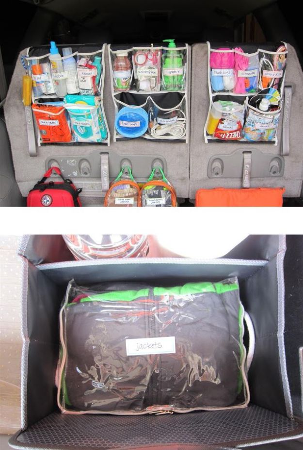 Car Organization Ideas - Trunk Organization - DIY Tips and Tricks for Organizing Cars - Dollar Store Storage Projects for Mom, Kids and Teens - Keep Your Car, Truck or SUV Clean On A Road Trip With These solutions for interiors and Trunk, Front Seat - Do It Yourself Caddy and Easy, Cool Lifehacks #car #diycar #organizingideas