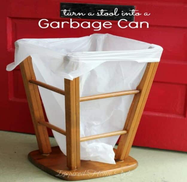 DIY Trash Cans - Turn A Stool Into A DIY Trash Can - Easy Do It Yourself Projects to Make Cute, Decorative Trash Cans for Bathroom, Kitchen and Bedroom - Trash Can Makeover, Hidden Kitchen Storage With Pull Out Cabinet - Lids, Liners and Painted Decor Ideas for Updating the Bin #diykitchen #diybath #trashcans #diy #diyideas #diyjoy http://diyjoy.com/diy-trash-cans