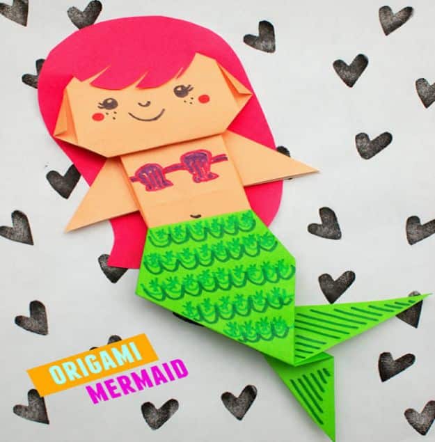 Crafts for Girls - Uber Cute Origami Mermaid - Cute Crafts for Young Girls, Toddlers and School Children - Fun Paints to Make, Arts and Craft Ideas, Wall Art Projects, Colorful Alphabet and Glue Crafts, String Art, Painting Lessons, Cheap Project Tutorials and Inexpensive Things for Kids to Make at Home - Cute Room Decor and DIY Gifts #girlsgifts #girlscrafts #craftideas #girls