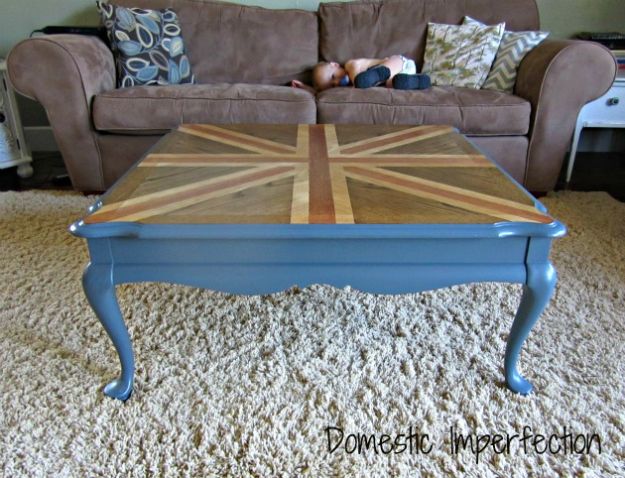 DIY Coffee Tables - Union Jack Coffee Table - Easy Do It Yourself Furniture Ideas for The Living Room Table - Cool Projects for Making a Coffee Table With Crates, Boxes, Stone, Industrial Pipe, Tile, Pallets, Old Doors, Windows and Repurposed Wood Planks - Rustic Farmhouse Home Decor, Modern Decorating Ideas, Simply Shabby Chic and All White Looks for Minimalist Interiors http://diyjoy.com/diy-coffee-table-ideas