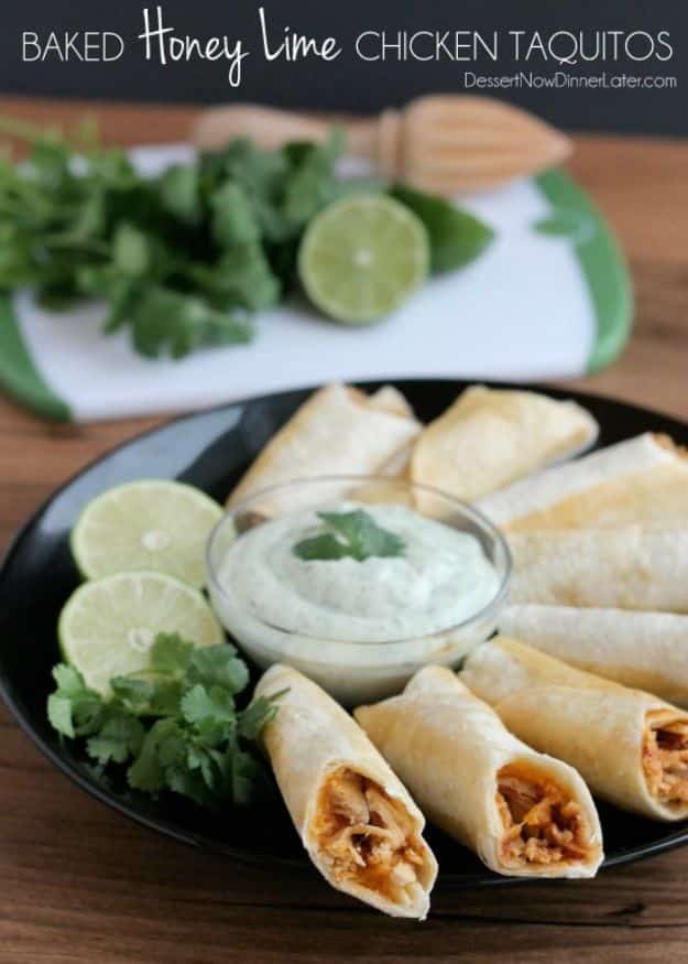 Easy Recipes For Rotisserie Chicken - Baked Honey Lime Chicken Taquitos - Healthy Recipe Ideas for Leftovers - Comfort Foods With Chicken - Low Carb and Gluten Free, Crock Pot Meals,#easyrecipes #dinnerideas #recipes
