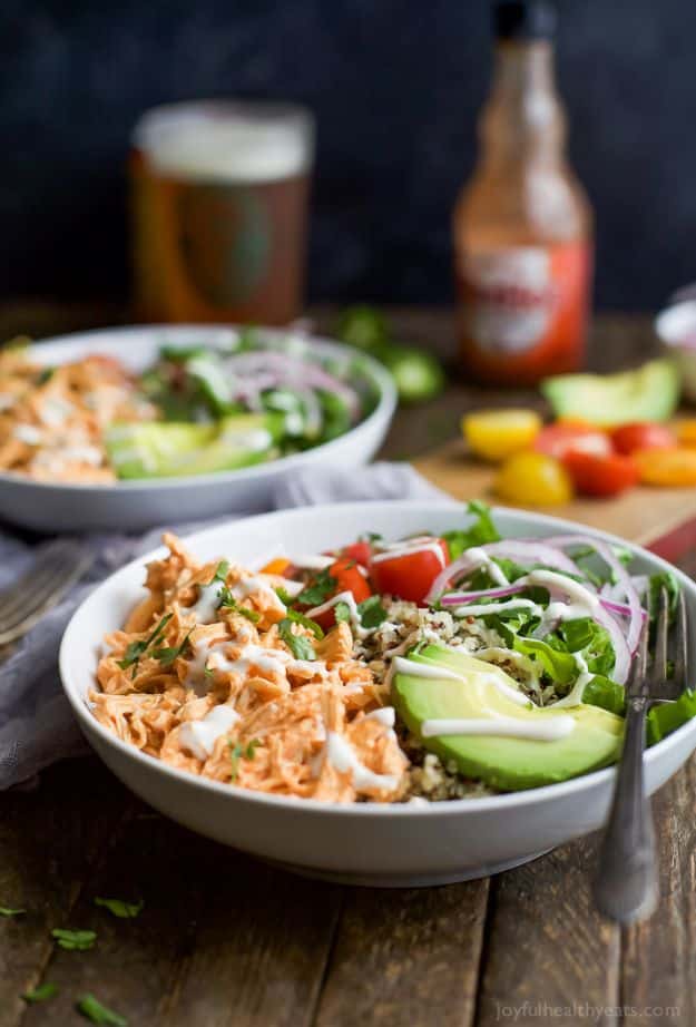 Easy Recipes For Rotisserie Chicken - Buffalo Chicken Quinoa Bowls - Healthy Recipe Ideas for Leftovers - Comfort Foods With Chicken - Low Carb and Gluten Free, Crock Pot Meals,#easyrecipes #dinnerideas #recipes