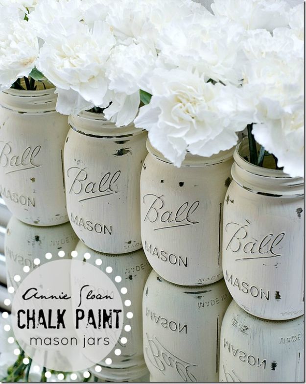 All White DIY Room Decor - Chalk Paint Mason Jars - Creative Home Decor Ideas for the Bedroom and Living Room, Kitchen and Bathroom - Do It Yourself Crafts and White Wall Art, Bedding, Curtains, Lamps, Lighting, Rugs and Accessories - Easy Room Decoration Ideas for Modern, Vintage Farmhouse and Minimalist Furnishings - Furniture, Wall Art and DIY Projects With Step by Step Tutorials and Instructions #diydecor