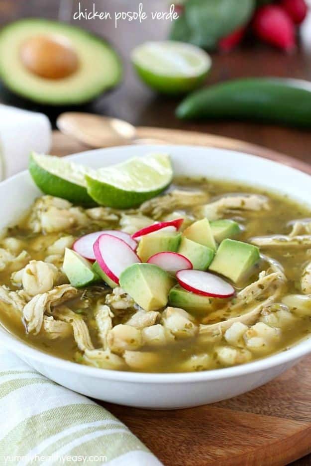 Easy Recipes For Rotisserie Chicken - Chicken Posole Verde Recipe - Healthy Recipe Ideas for Leftovers - Comfort Foods With Chicken - Low Carb and Gluten Free, Crock Pot Meals,#easyrecipes #dinnerideas #recipes