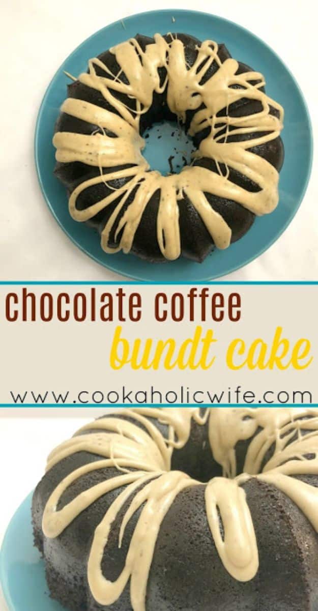 Coffee Drink Recipes - Chocolate Coffee Bundt Cake with Espresso Glaze - Easy Drinks and Coffees To Make At Home - Frozen, Iced, Cold Brew and Hot Coffee Recipe Ideas - Sugar Free, Low Fat and Blended Drinks - Mocha, Frappucino, Caramel, Chocolate, Latte and Americano - Flavored Coffee, Liqueur and After Dinner Drinks With Alcohol, Dessert Ideas for Parties #coffeedrinks #coffeerecipes #coffee #drinkrecipes