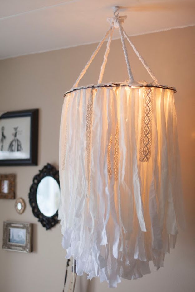 All White DIY Room Decor - Cloth Chandelier - Creative Home Decor Ideas for the Bedroom and Living Room, Kitchen and Bathroom - Do It Yourself Crafts and White Wall Art, Bedding, Curtains, Lamps, Lighting, Rugs and Accessories - Easy Room Decoration Ideas for Modern, Vintage Farmhouse and Minimalist Furnishings - Furniture, Wall Art and DIY Projects With Step by Step Tutorials and Instructions #diydecor