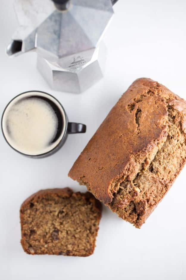 Coffee Drink Recipes - Coffee Infused Banana Bread - Easy Drinks and Coffees To Make At Home - Frozen, Iced, Cold Brew and Hot Coffee Recipe Ideas - Sugar Free, Low Fat and Blended Drinks - Mocha, Frappucino, Caramel, Chocolate, Latte and Americano - Flavored Coffee, Liqueur and After Dinner Drinks With Alcohol, Dessert Ideas for Parties #coffeedrinks #coffeerecipes #coffee #drinkrecipes