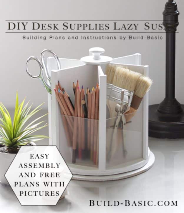 All White DIY Room Decor - DIY Desk Supplies Lazy Susan - Creative Home Decor Ideas for the Bedroom and Living Room, Kitchen and Bathroom - Do It Yourself Crafts and White Wall Art, Bedding, Curtains, Lamps, Lighting, Rugs and Accessories - Easy Room Decoration Ideas for Modern, Vintage Farmhouse and Minimalist Furnishings - Furniture, Wall Art and DIY Projects With Step by Step Tutorials and Instructions #diydecor
