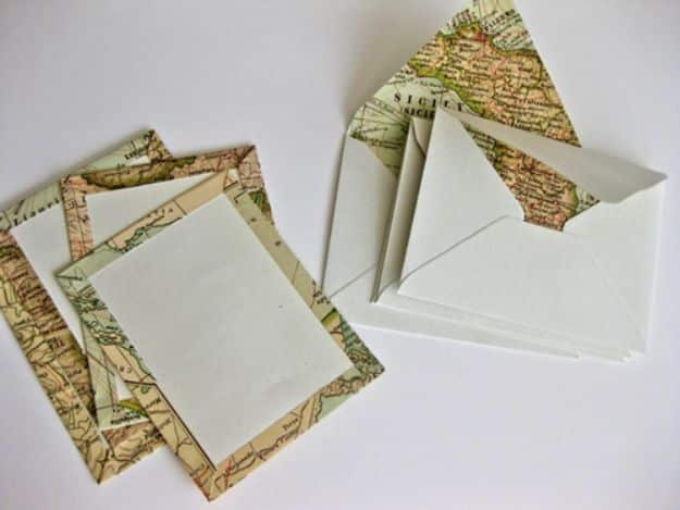 DIY Stationery Ideas - DIY Travel Map Correspondence Set - Easy Projects for Making, Decorating and Embellishing Stationary - Cute Personal Papers and Cards With Creative Art Ideas and Designs - Monogram and Brush Lettering Tips and Tutorials for Envelopes and Notebook - Stencil, Marble, Paint and Ink, Emboss Tutorials - A Handmade Card Set or Box Makes An Awesome DIY Gift Idea - Printables and Cool Ideas for Kids http://diyjoy.com/diy-stationery-ideas