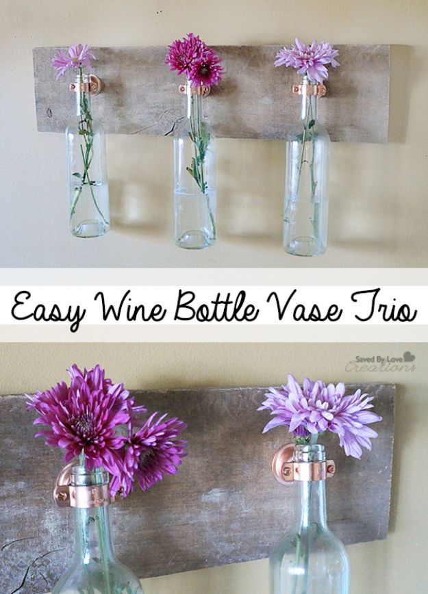 DIY Modern Home Decor - Easy Wine Bottle Vase Trio - Room Ideas, Wall Art on A Budget, Farmhouse Style Projects - Easy DIY Ideas and Decorations for Apartments, Living Room, Bedroom, Kitchen and Bath - Fixer Upper Tips and Tricks 