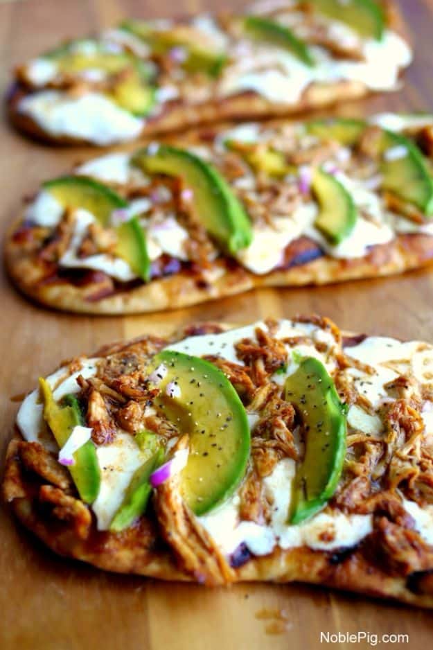 Easy Recipes For Rotisserie Chicken - Grilled Avocado-Barbecue Chicken Naan Pizza - Healthy Recipe Ideas for Leftovers - Comfort Foods With Chicken - Low Carb and Gluten Free, Crock Pot Meals,#easyrecipes #dinnerideas #recipes