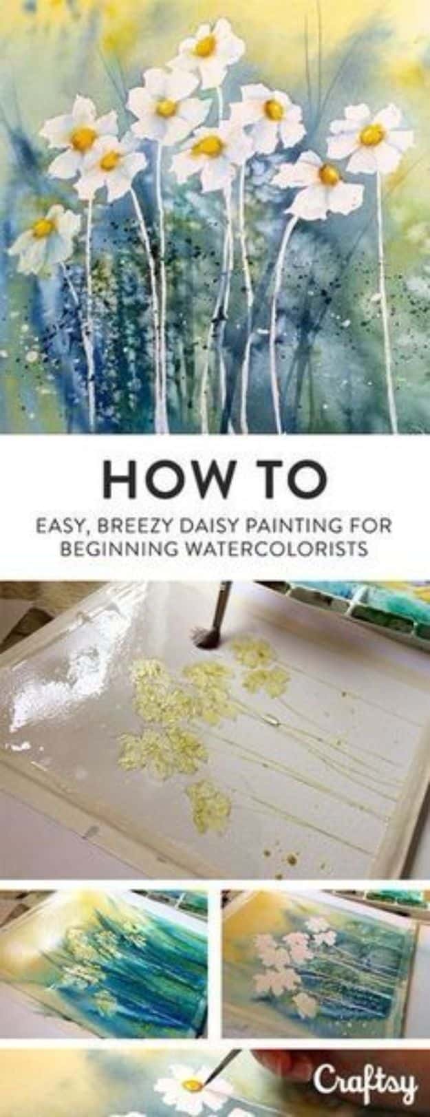 Watercolor Tutorials and Techniques - How To Paint A Daisy In Watercolor - How To Paint With Watercolor - Make Watercolor Flowers, Ocean, Sky, Abstract People, Landscapes, Buildings, Animals, Portraits, Sunset - Step by Step Art Lessons for Beginners - Easy Video Tutorials and How To for Watercolors and Paint Washes #art 