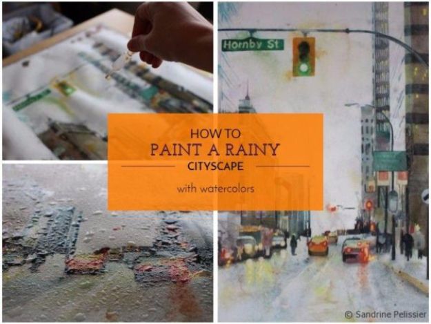 Watercolor Tutorials and Techniques - How To Paint A Rainy Cityscape - How To Paint With Watercolor - Make Watercolor Flowers, Ocean, Sky, Abstract People, Landscapes, Buildings, Animals, Portraits, Sunset - Step by Step Art Lessons for Beginners - Easy Video Tutorials and How To for Watercolors and Paint Washes #art 