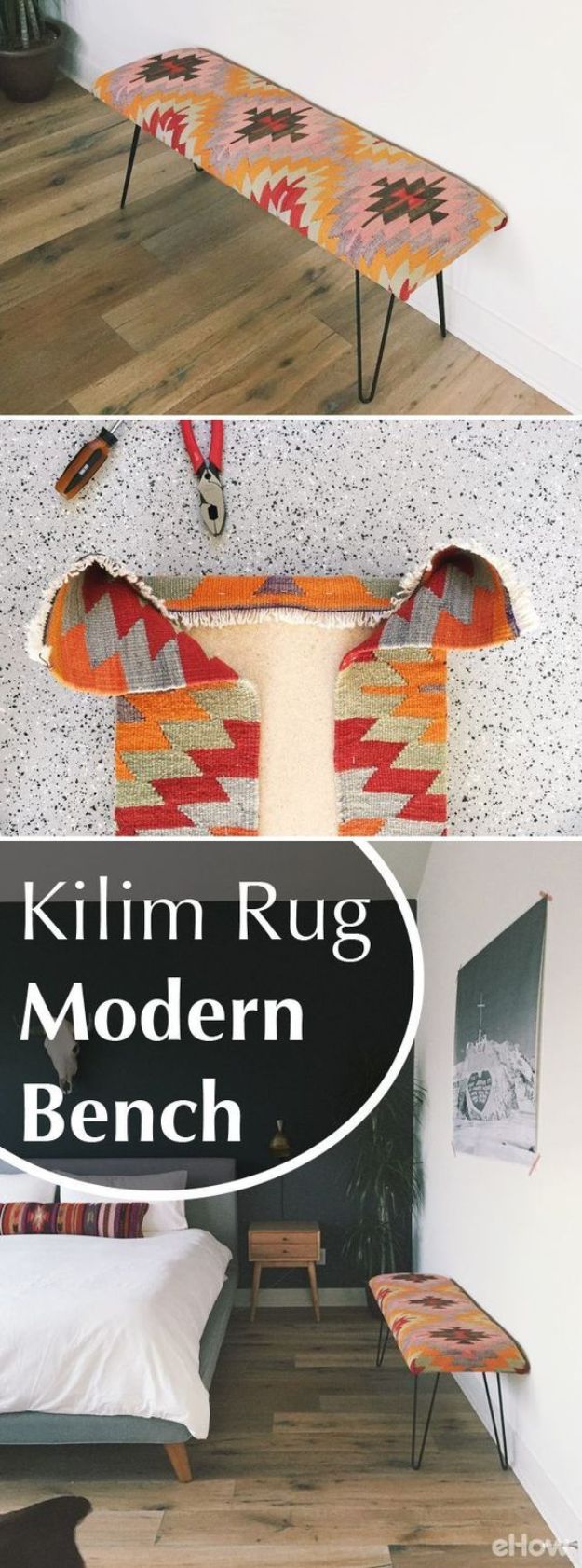 DIY Modern Home Decor - Kilim Rug Modern Bench - Room Ideas, Wall Art on A Budget, Farmhouse Style Projects - Easy DIY Ideas and Decorations for Apartments, Living Room, Bedroom, Kitchen and Bath - Fixer Upper Tips and Tricks 