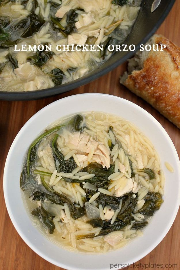 Easy Recipes For Rotisserie Chicken - Lemon Chicken Orzo Soup - Healthy Recipe Ideas for Leftovers - Comfort Foods With Chicken - Low Carb and Gluten Free, Crock Pot Meals,#easyrecipes #dinnerideas #recipes