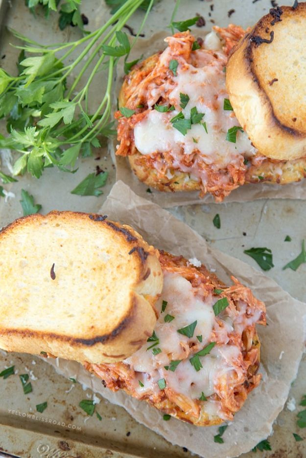 Easy Recipes For Rotisserie Chicken - Shredded Chicken Parmesan Sandwich - Healthy Recipe Ideas for Leftovers - Comfort Foods With Chicken - Low Carb and Gluten Free, Crock Pot Meals,#easyrecipes #dinnerideas #recipes