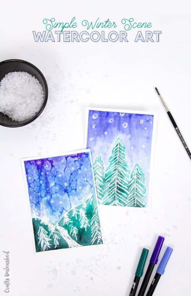Watercolor Tutorials and Techniques - Simple Winter Watercolor Art Tutorial - How To Paint With Watercolor - Make Watercolor Flowers, Ocean, Sky, Abstract People, Landscapes, Buildings, Animals, Portraits, Sunset - Step by Step Art Lessons for Beginners - Easy Video Tutorials and How To for Watercolors and Paint Washes #art 
