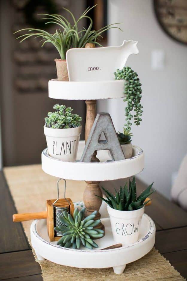 All White DIY Room Decor - Tiered Succulent Garden with Knickknacks - Creative Home Decor Ideas for the Bedroom and Living Room, Kitchen and Bathroom - Do It Yourself Crafts and White Wall Art, Bedding, Curtains, Lamps, Lighting, Rugs and Accessories - Easy Room Decoration Ideas for Modern, Vintage Farmhouse and Minimalist Furnishings - Furniture, Wall Art and DIY Projects With Step by Step Tutorials and Instructions #diydecor
