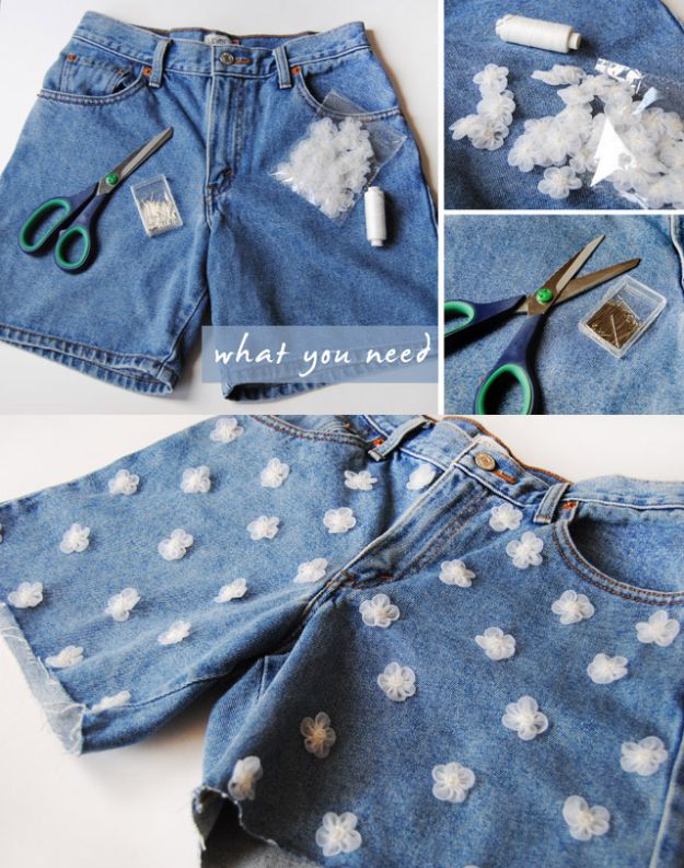 DIY Fashion for Spring - DIY Daisy Denim Shorts - Easy Homemade Clothing Tutorials and Things To Make To Wear - Cute Patterns and Projects for Women to Make, T-Shirts, Skirts, Dresses, Shorts and Ideas for Jeans and Pants - Tops, Tanks and Tees With Free Tutorial Ideas and Instructions http://diyjoy.com/fashion-for-spring