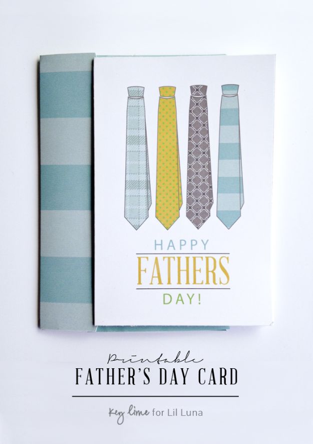Best DIY Fathers Day Cards - DIY Tie Printable Father's Day Card- Easy Card Projects to Make for Dad - Cute and Quick Things To Make For Your Father - Paper, Cardboard, Gift Card, Cool Ideas for Kids and Teens To Make - Funny, Thoughtful, Homemade Cards for Him 
