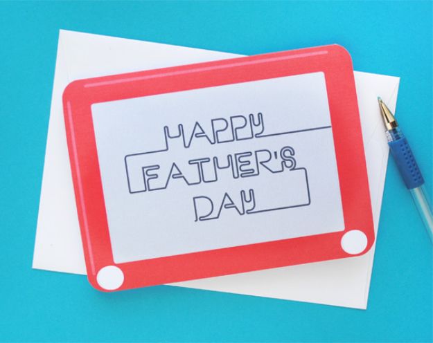 Best DIY Fathers Day Cards - Etch-A-Sketch Father's Day Card - Easy Card Projects to Make for Dad - Cute and Quick Things To Make For Your Father - Paper, Cardboard, Gift Card, Cool Ideas for Kids and Teens To Make - Funny, Thoughtful, Homemade Cards for Him 
