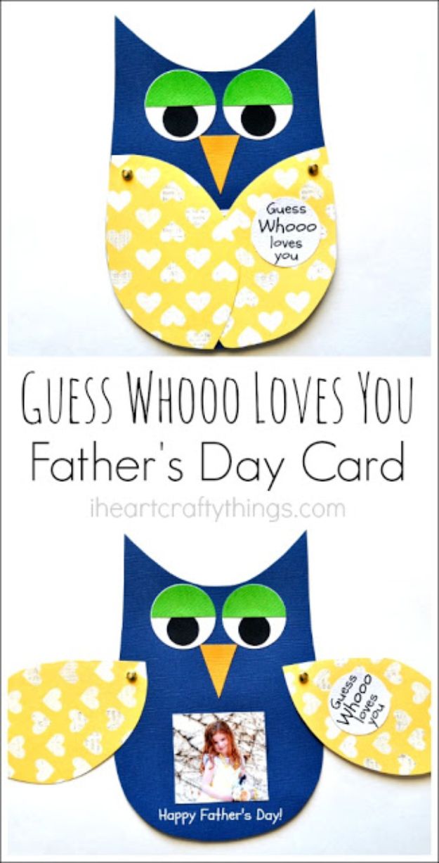 Best DIY Fathers Day Cards - Guess Whooo Loves You Father's Day Card - Easy Card Projects to Make for Dad - Cute and Quick Things To Make For Your Father - Paper, Cardboard, Gift Card, Cool Ideas for Kids and Teens To Make - Funny, Thoughtful, Homemade Cards for Him 