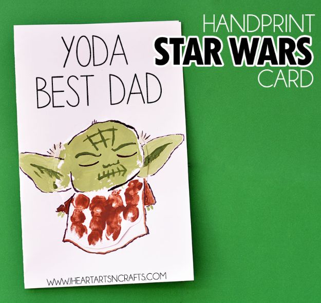 Best DIY Fathers Day Cards - Handprint Yoda Father’s Day Card - Easy Card Projects to Make for Dad - Cute and Quick Things To Make For Your Father - Paper, Cardboard, Gift Card, Cool Ideas for Kids and Teens To Make - Funny, Thoughtful, Homemade Cards for Him 