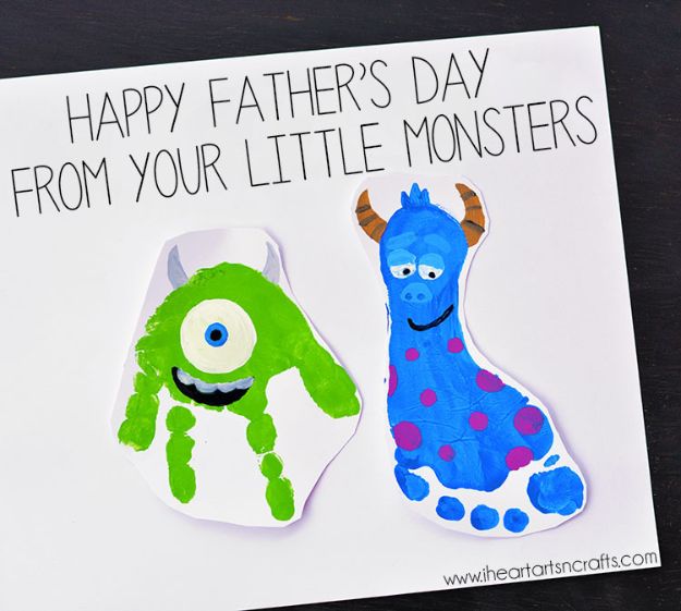 Best DIY Fathers Day Cards - Little Monsters Father's Day Card - Easy Card Projects to Make for Dad - Cute and Quick Things To Make For Your Father - Paper, Cardboard, Gift Card, Cool Ideas for Kids and Teens To Make - Funny, Thoughtful, Homemade Cards for Him 