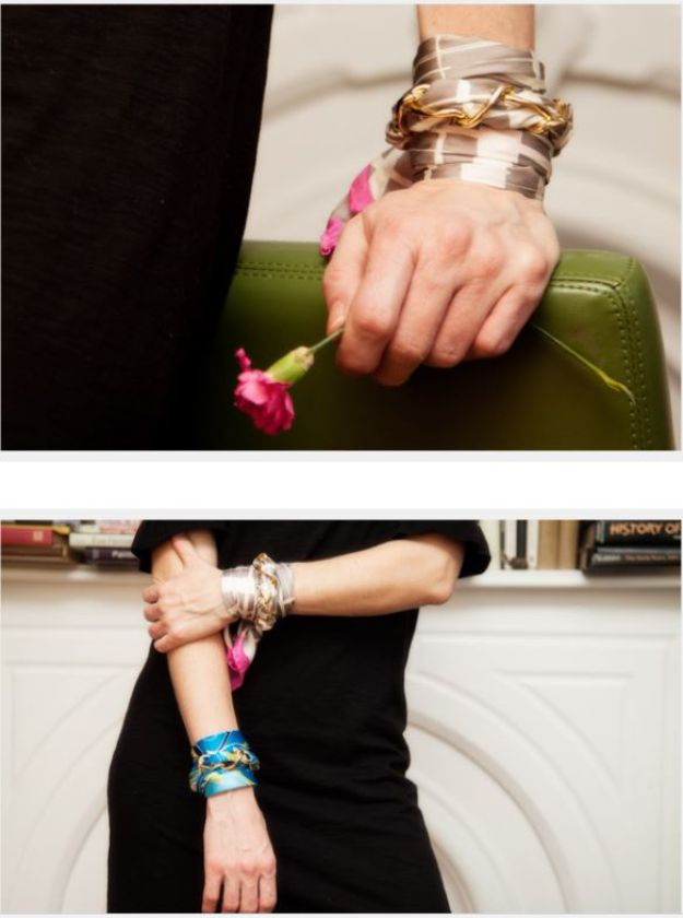 DIY Fashion for Spring - Scarf Chain Bracelet DIY - Easy Homemade Clothing Tutorials and Things To Make To Wear - Cute Patterns and Projects for Women to Make, T-Shirts, Skirts, Dresses, Shorts and Ideas for Jeans and Pants - Tops, Tanks and Tees With Free Tutorial Ideas and Instructions http://diyjoy.com/fashion-for-spring