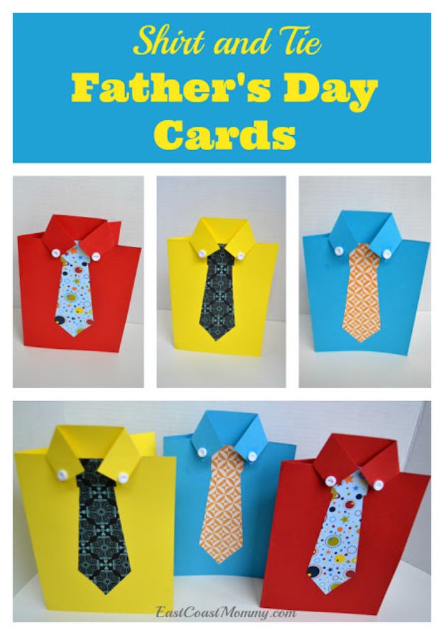 Best DIY Fathers Day Cards - Shirt and Tie Father's Day Card - Easy Card Projects to Make for Dad - Cute and Quick Things To Make For Your Father - Paper, Cardboard, Gift Card, Cool Ideas for Kids and Teens To Make - Funny, Thoughtful, Homemade Cards for Him 