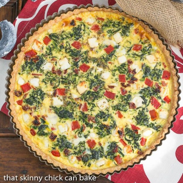 Best Lowfat Recipes - Sun-dried Tomato and Spinach Quiche - Easy Low fat and Healthy Recipe Ideas For Eating Well and Dieting, Weight Loss - Quick Breakfasts, Lunch, Dinner, Snack and Desserts - Foods with Chicken, Vegetables, Salad, Low Carb, Beef, Egg, Gluten Free #lowfatrecipes 