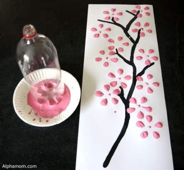 How To Paint Flowers - Cherry Blossom Art from A Recycled Soda Bottle - Step by Step Tutorials for Painting Roses, Daisies, Whimsical and Abstract Floral Techniques - Easy Acrylic Flower Tutorial for Beginners - Paint on Wood, Canvas, On Wasll, Rocks, Fabric and Paper - Step by Step Instructions and How To #painting #diy 