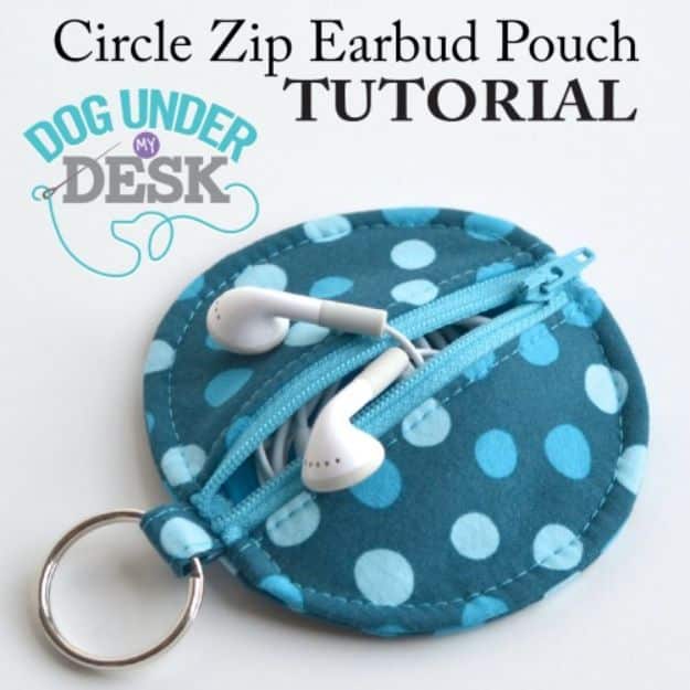 Crafts To Make and Sell - Circle Zip Earbud Pouch - 75 MORE Easy DIY Ideas for Cheap Things To Sell on Etsy, Online and for Craft Fairs. Make Money with crafts to sell ideas #crafts