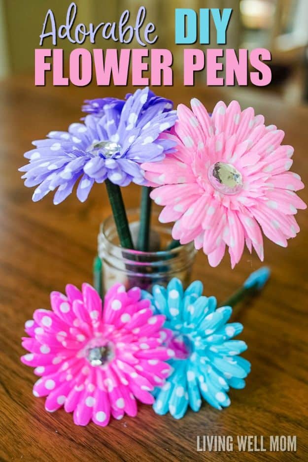 Crafts To Make and Sell - Flower Pens - 75 MORE Easy DIY Ideas for Cheap Things To Sell on Etsy, Online and for Craft Fairs. Make Money with crafts to sell ideas #crafts