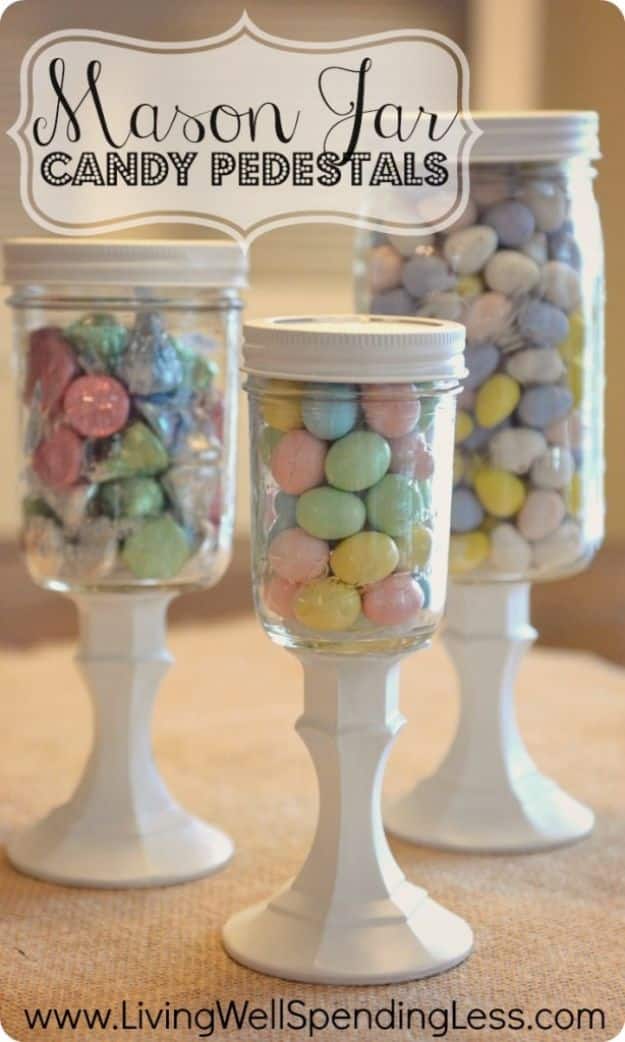 Crafts To Make and Sell - Mason Jar Candy Pedestals - 75 MORE Easy DIY Ideas for Cheap Things To Sell on Etsy, Online and for Craft Fairs. Make Money with crafts to sell ideas #crafts