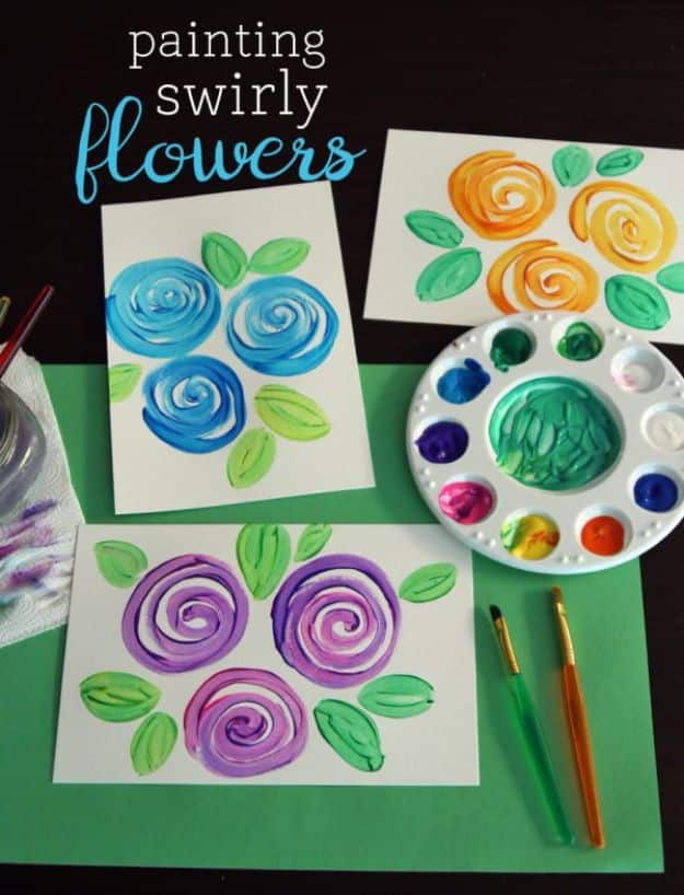 How To Paint Flowers - Painting Swirly Flowers - Step by Step Tutorials for Painting Roses, Daisies, Whimsical and Abstract Floral Techniques - Easy Acrylic Flower Tutorial for Beginners - Paint on Wood, Canvas, On Wasll, Rocks, Fabric and Paper - Step by Step Instructions and How To #painting #diy 