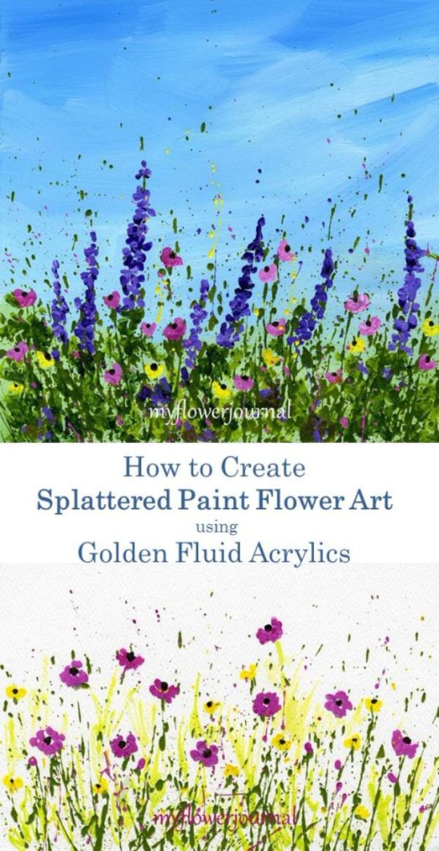 How To Paint Flowers - Splattered Paint Flower - Step by Step Tutorials for Painting Roses, Daisies, Whimsical and Abstract Floral Techniques - Easy Acrylic Flower Tutorial for Beginners - Paint on Wood, Canvas, On Wasll, Rocks, Fabric and Paper - Step by Step Instructions and How To #painting #diy 