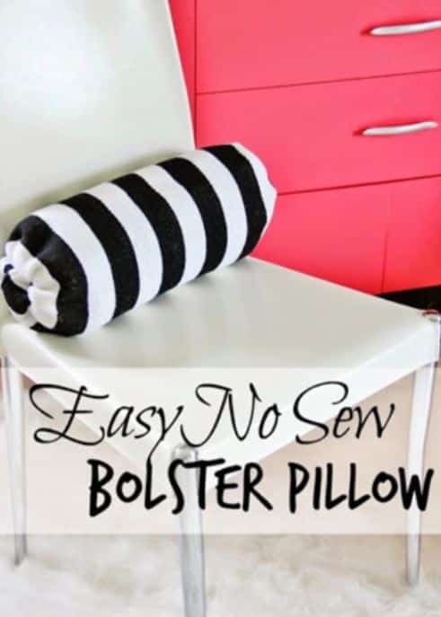 No Sew DIY Home Decor Ideas - No-Sew Bolster Pillow - Easy No Sew Projects to Make for Bedroom,. Kitchen, Bath - Crafts to Make and Sell, Blankets, No Sewing Project Ideas #nosew #diydecor #diygifts #homedecor