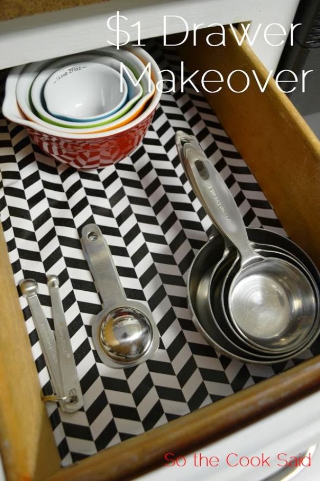 Dollar Store Organizing Ideas - $1 Kitchen Drawer Makeover - Easy Organization Projects from Dollar Tree and Dollar Stores - Quick Closet Makeovers, Pantry Storage, Shoe Box Projects, Tension Rods, Car and Household Cleaning - Hacks and Tips for Organizing on a Budget - Cheap Idea for Reducing Clutter around the House, in the Kitchen and Bedroom http://diyjoy.com/dollar-store-organizing-ideas