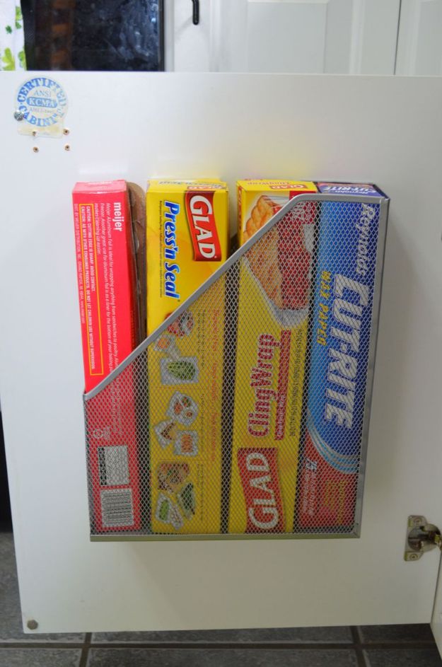 Dollar Store Organizing Ideas - Aluminum Foil and Cling Wrap Holder - Easy Organization Projects from Dollar Tree and Dollar Stores - Quick Closet Makeovers, Pantry Storage, Shoe Box Projects, Tension Rods, Car and Household Cleaning - Hacks and Tips for Organizing on a Budget - Cheap Idea for Reducing Clutter around the House, in the Kitchen and Bedroom http://diyjoy.com/dollar-store-organizing-ideas