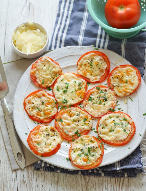 Best Recipes for the Cheese Lover - Baked Parmesan Tomatoes - Easy Recipe Ideas With Cheese - Homemade Appetizers, Dips, Dinners, Snacks, Pasta Dishes, Healthy Lunches and Soups Made With Your Favorite Cheeses - Ricotta, Cheddar, Swiss, Parmesan, Goat Chevre, Mozzarella and Feta Ideas - Grilled, Healthy, Vegan and Vegetarian #cheeserecipes #recipes #recipeideas #cheese #cheeserecipe 