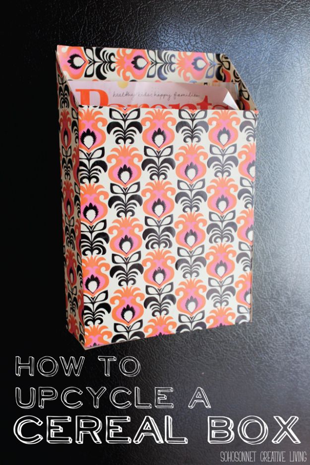Cool DIY Ideas With Cereal Boxes - Cereal Box Upcycled into a Magnetic Paper Bin - Easy Organizing Ideas, Cute Kids Crafts and Creative Ways to Make Things Out of A Cereal Box - Cheap Gifts, DIY School Supplies and Storage Ideas http://diyjoy.com/diy-ideas-cereal-boxes